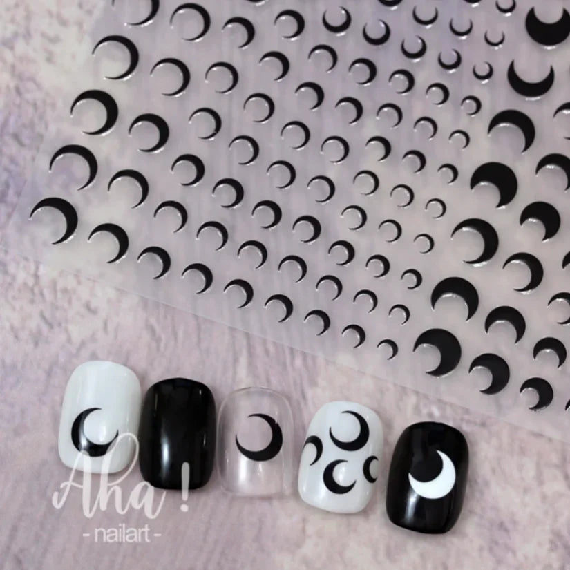Adhesive stickers with European and American style cross snake black and white wave dot hot silver line letter nail stickers