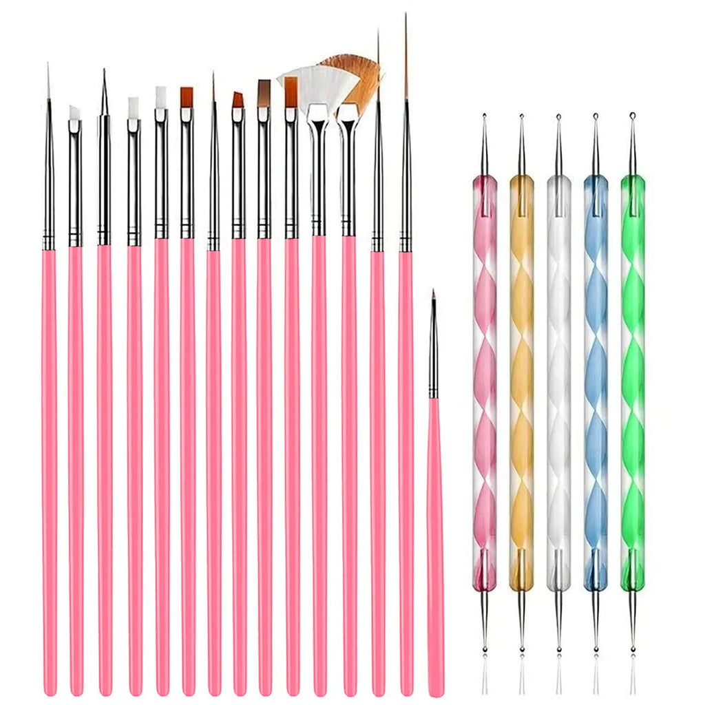 27-Piece Professional Nail Set: Brushes + Dotting Tools + Liners + Palette & Stand | Complete Salon & Home DIY Kit