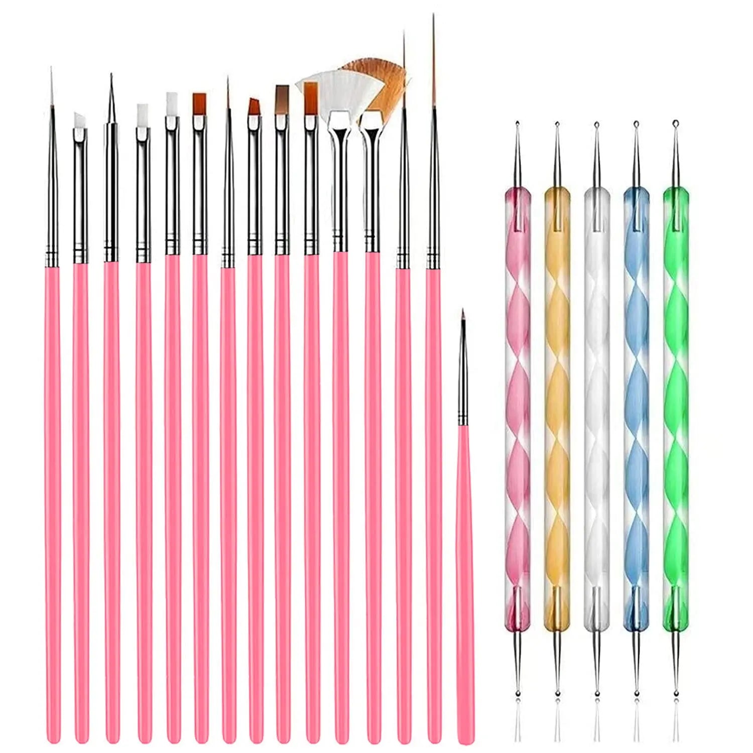 27-Piece Professional Nail Set: Brushes + Dotting Tools + Liners + Palette & Stand | Complete Salon & Home DIY Kit