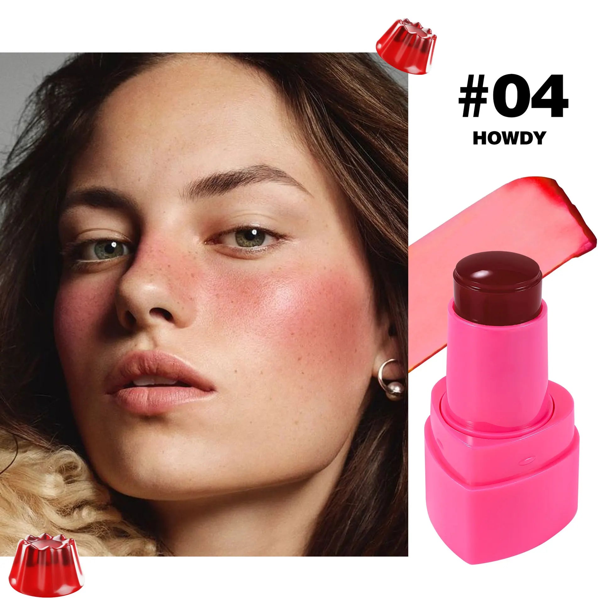 Lip and Cheek Jelly Blush Stick Lipstick Jelly Blusher Stick Makeup, Water Jelly Tint Stick, Lightweight Long Lasting Cosmetics