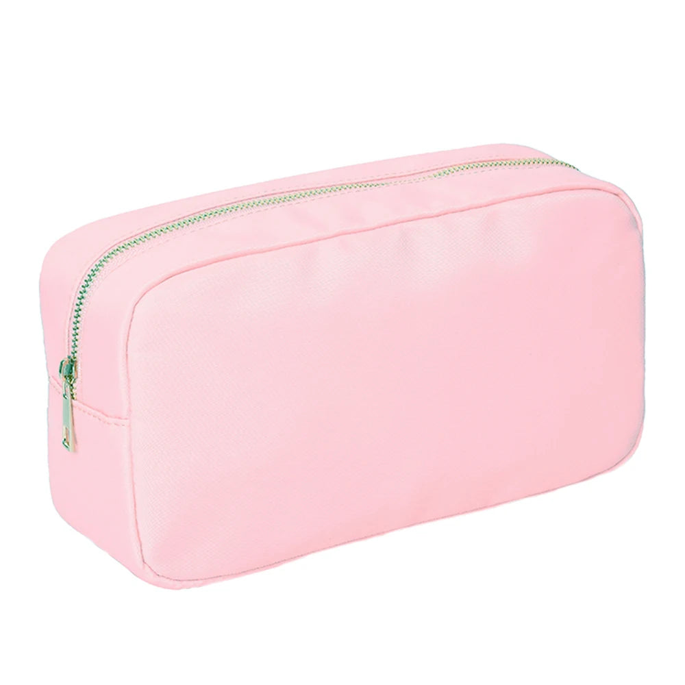 Letter Patch Custom Travel Cosmetic Bag Personalized Nylon Pouch Toiletry Bag Chenille Patch Makeup Toiletries Girl Cosmetic Bag