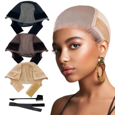 Women Lace Wig Adjustable Grip Cap Wig Caps for Non Slip with Ear-Cutouts Adjustable Velcro Headband,Gift of bandage and brushe