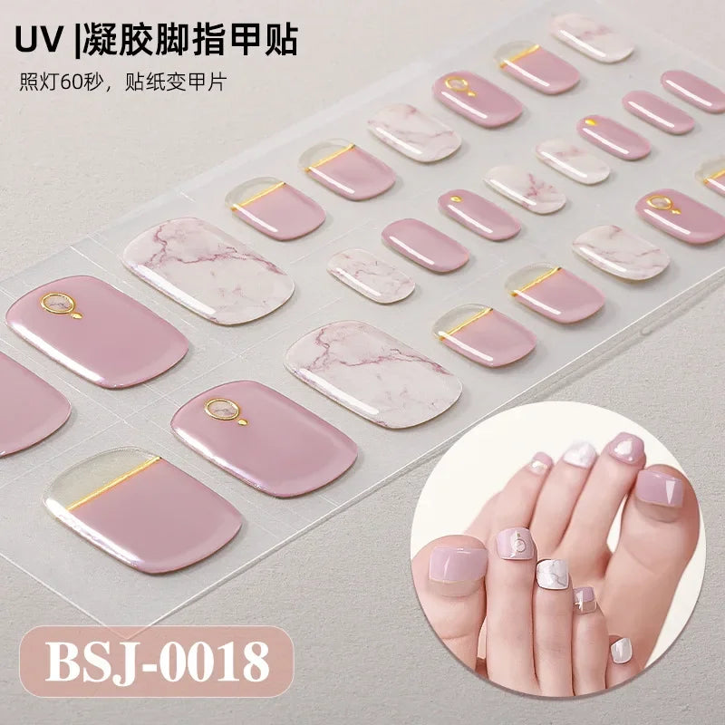 26Tips French Leopard Print UV Gel Toenail Sticker Bronzing Dye Gradient Cross-border Semi Baked Gel Nail Sticker UV Lamp Needed