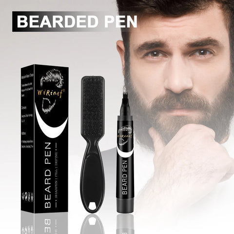 Multi-Pack Bundle Beard Pen Black Kit Barber Styling Pencil with Brush Natural Finish Cover Facial Hair Patches Tool
