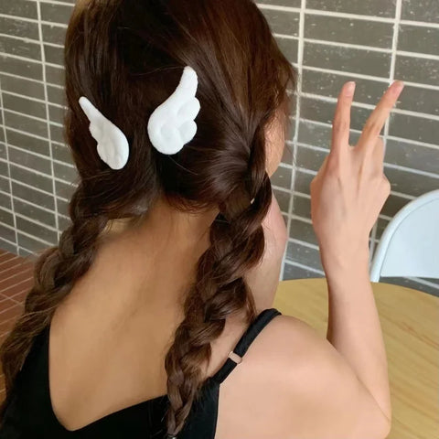 2pcs Angel Wing Hair Clips Girls Kids Cartoon Plush Pins Barrette Wing Hair Hoop Christmas Holiday Dress Up Hairpin Accessories