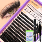 GROINNEYA Lashes Clusters Kit With Lash Bond And Seal And Eyelash Tweezers Waterproof Strong Hold DIY Lash Extension Kit Makeup