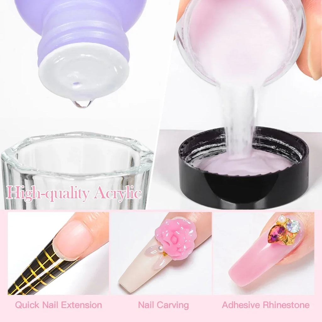 FOUR LILY Acrylic Nail Kit Nail Acrylic Powder Crystal Liquid Set With Nail Brush For Acrylic Nails Extension Carving Manicure