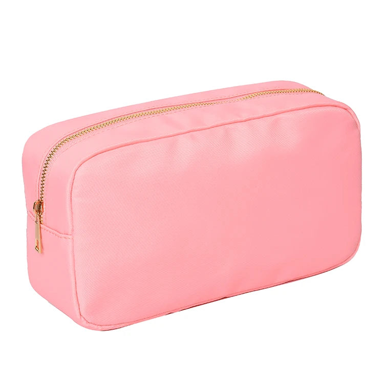Letter Patch Custom Travel Cosmetic Bag Personalized Nylon Pouch Toiletry Bag Chenille Patch Makeup Toiletries Girl Cosmetic Bag