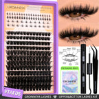 GROINNEYA Lashes Clusters Kit With Lash Bond And Seal And Eyelash Tweezers Waterproof Strong Hold DIY Lash Extension Kit Makeup