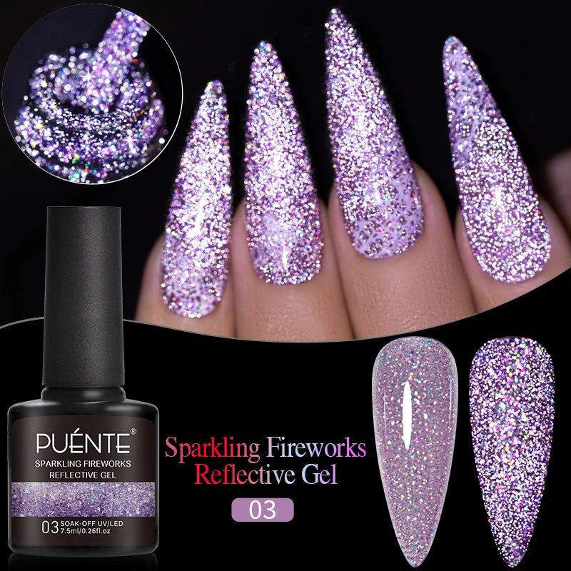 PUENTE 7.5ML Blue Laser Cat Magnetic Gel Nail Polish Sparkling Holographic Rainbow Cat Eye Gel Soak Off UV/LED Nail Art Varnish