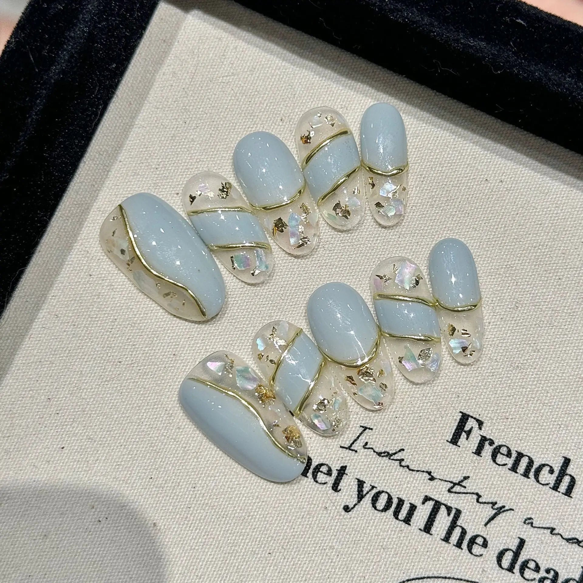 Handmade Press on Nails Ins Sweet Pink Blue Color Fake Nails for Girls Wearable 3D Cherry Love Star Korean Cute False Nail Tips