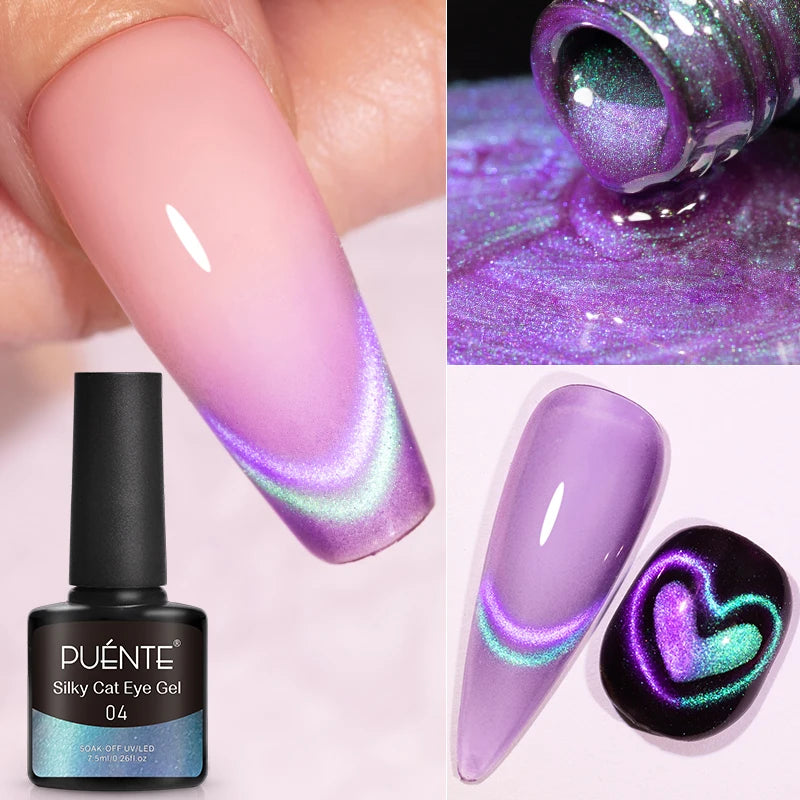 PUETNE 7.5ML Amber Moonlight Cat Magnetic Gel Nail Polish Winter Nails Jelly Glass Cat Eye Soak Off UV Semi-Permanent Varnish