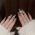 24pcs New Year Heavy Metal Press on Nails Chinese Bride Wedding Fake Nails Full Cover Wearable Shiny Large Crystal False Nails