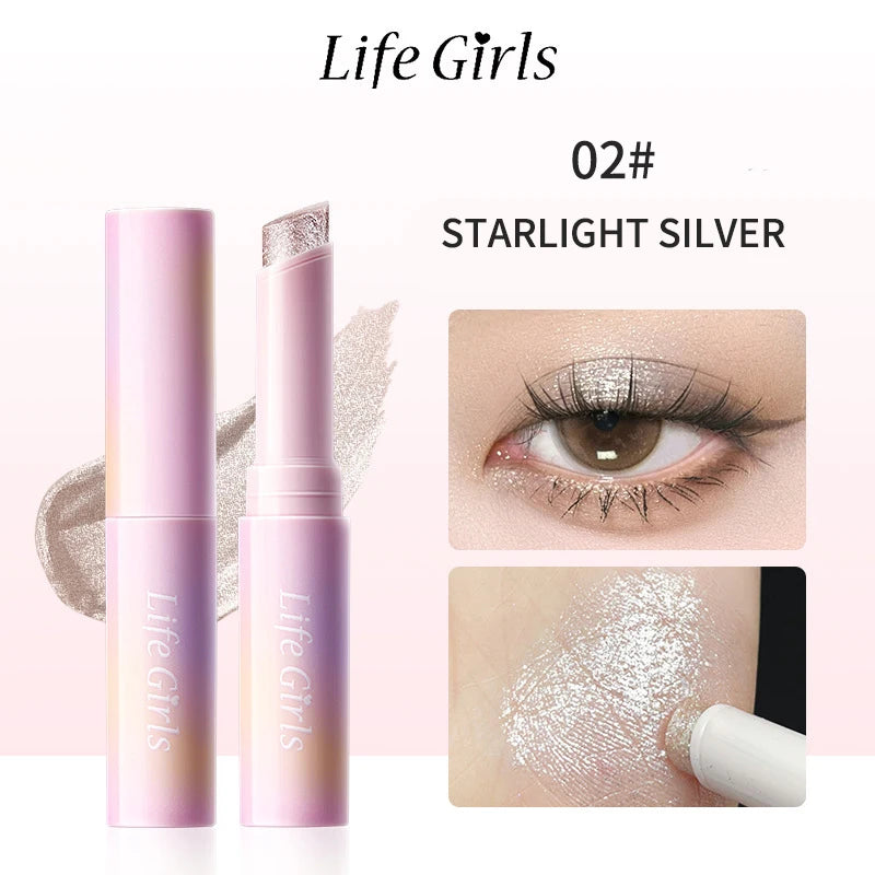 Water-Gel Eyeshadow Stick Is a Single-Swipe Makeup Highlighter Eyeshadow Stick with a Pearlescent Shimmer in Various Colors. Glowing Highlighter Eyeshadow Stick Is a Stick That Can Be Used on Both Eyebrows. The Waterproof Eff