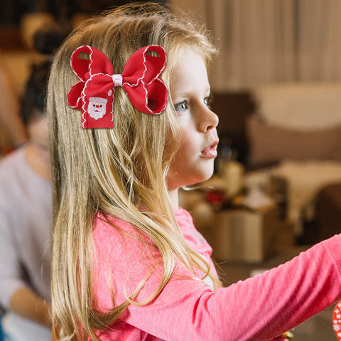 2Pcs Christmas Cartoon Bow Hair Clips Handmade Santa Embroidery Hairpins For Girls Kids Trendy Headwear Hair Accessories Gift