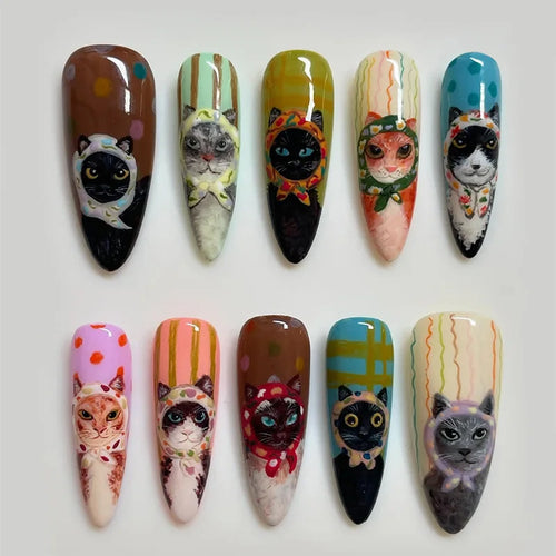 24pcs Long Almond Press on Nails Anime Pattern Full Cover Nail Tips Ornament for Girls Colorful False Nails Wearable Fake Nail