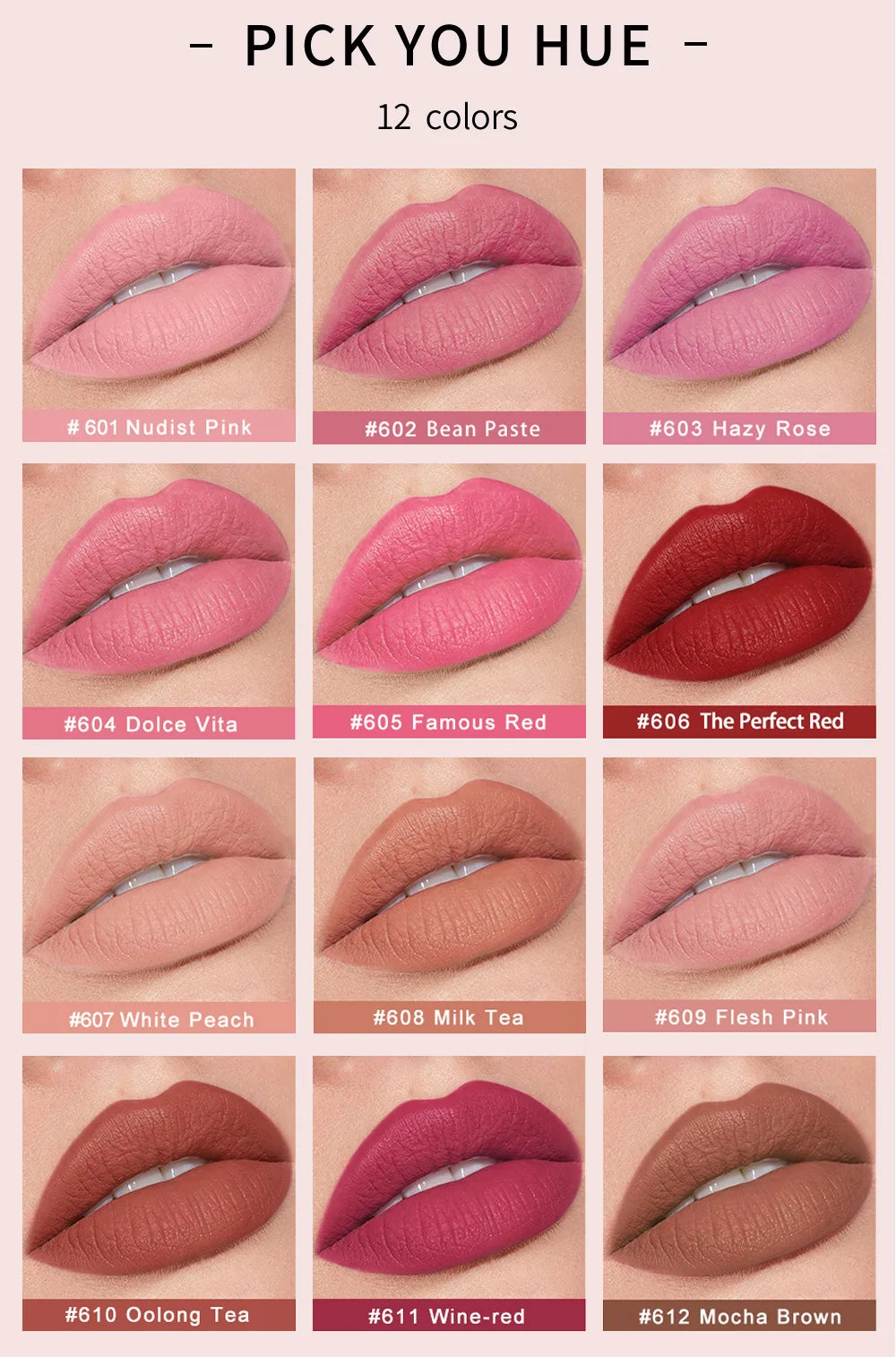 Handaiyan 12 Colors Matte Waterproof Velvet Nude Lipstick Sexy Red Brown Pigments Makeup Long Lasting Profissional