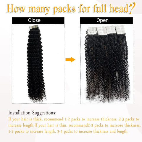 Deep Wave Tape In Hair Extensions Human Hair Brazilian Adhesive Invisible Curly Tape In Extensions Human Hair Natural Black #1B