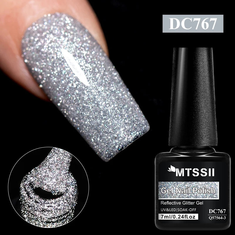 7ml Champagne Gold Sliver Reflective Nail Gel Polish Sparkling Shining Glitter Pink Red Nail Supplies Semi Permanent Gel Varnish