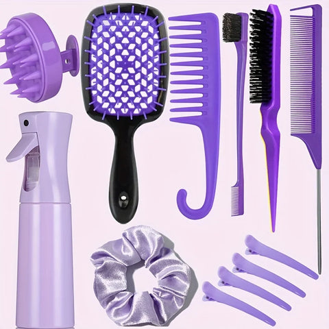 WANMEI hair comb styling set, pointed tail comb, edge brush, shampoo brush, high pressure watering can, hairpin, hairband