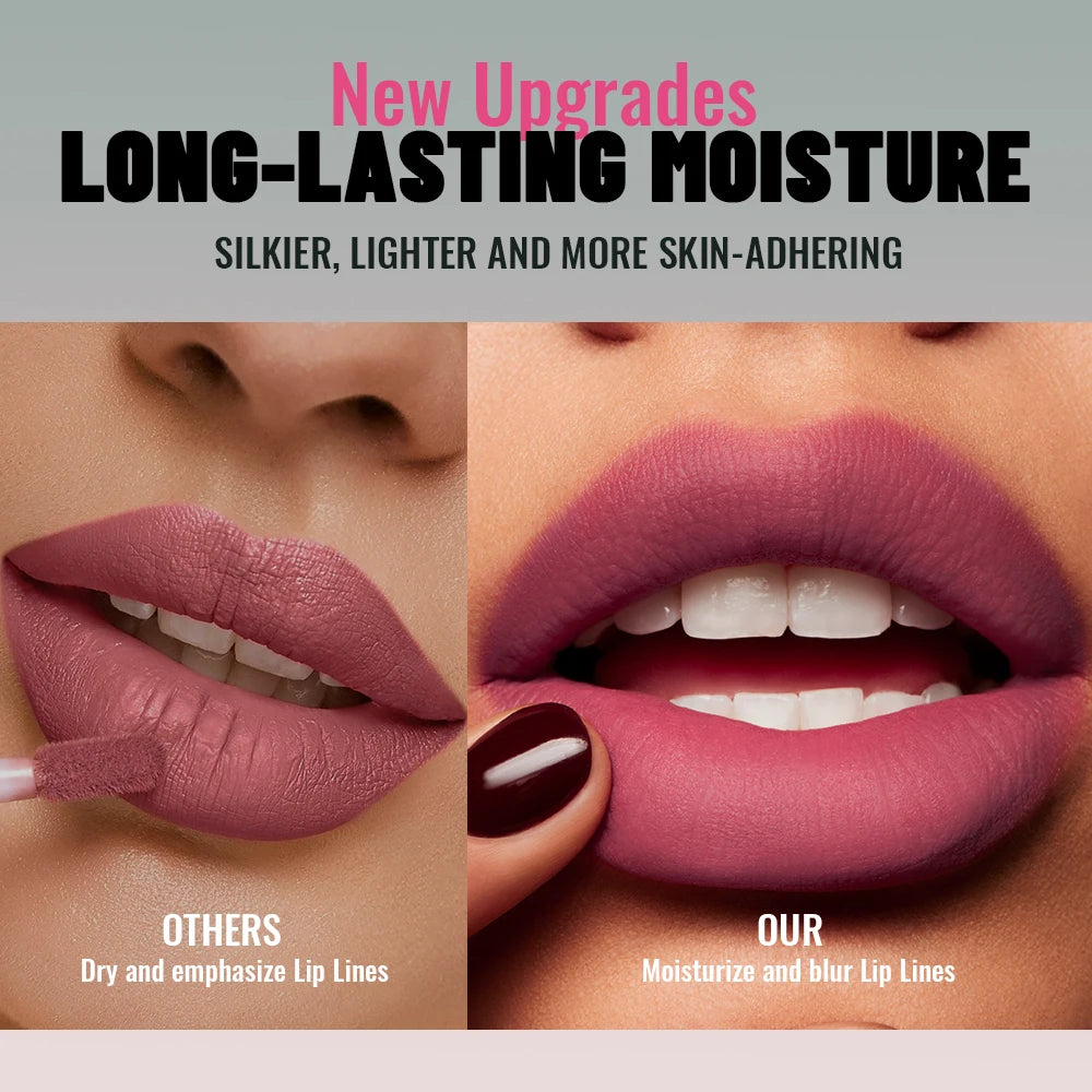 1PC Matte Velvet Lip Gloss - Highly Saturated Liquid Lip Mud, Non-Stick Long-Lasting Formula, 10-Shade Mixed Palette