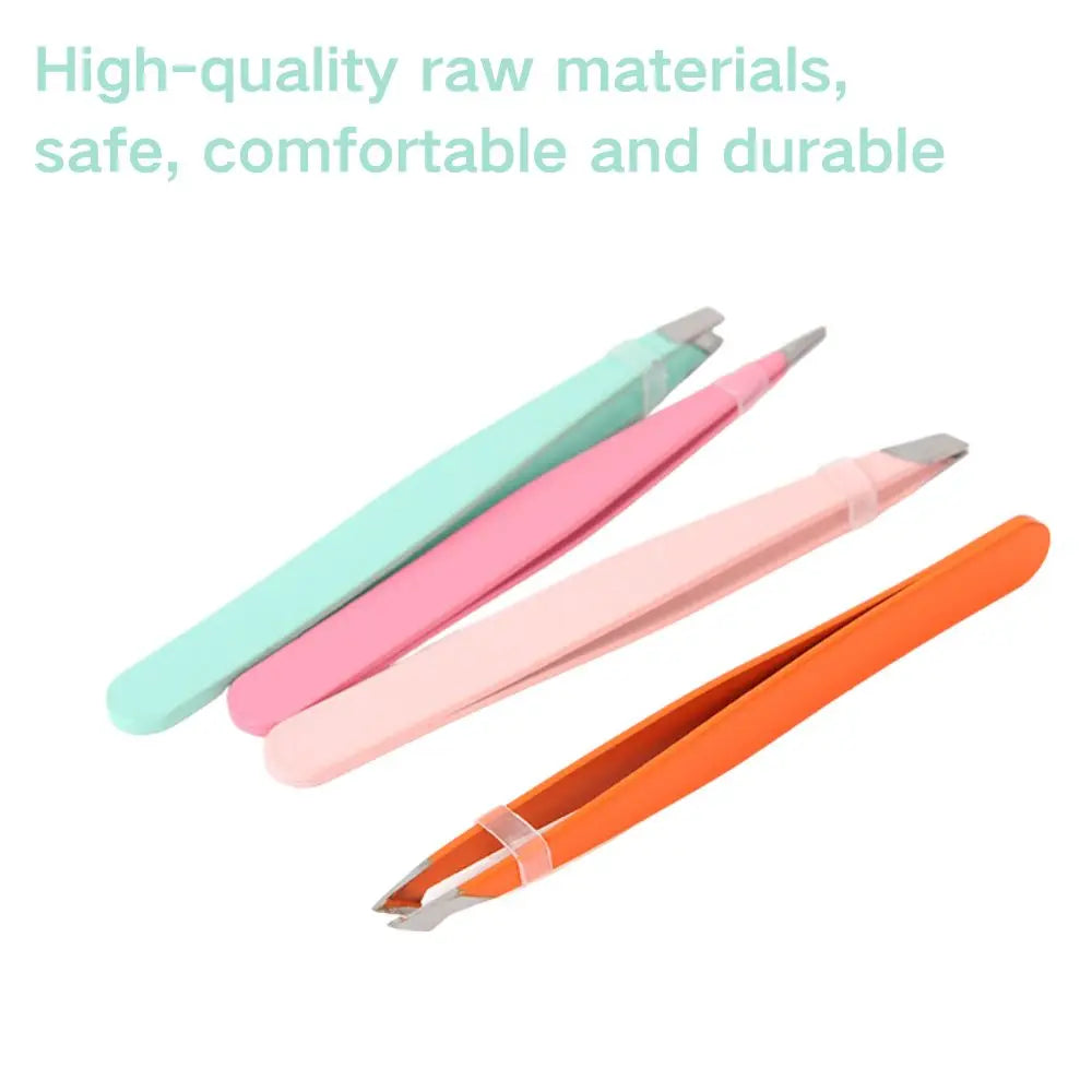 Eyebrow Tweezers Set 4Pcs Colorful Stainless Steel Slant Tip Precision Hair Removal Professional Beauty Tool