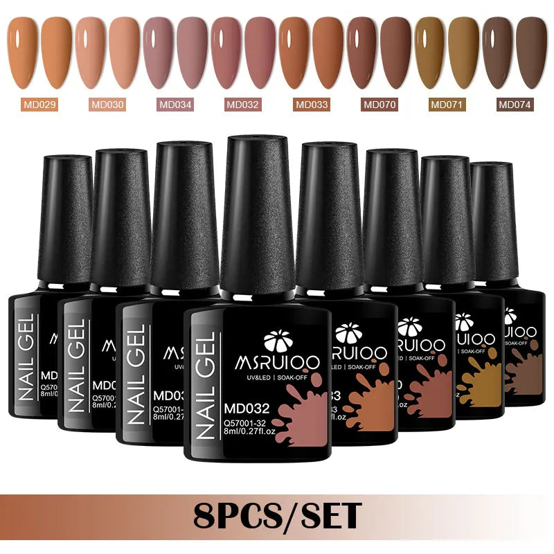 8Pcs 8ml Gel Nail Polish Set , Long Lasting, Lead-Free Semi Permanent Soak Off UV Gel Varnish For Summer, DIY Nail Art Design