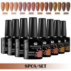8Pcs 8ml Gel Nail Polish Set , Long Lasting, Lead-Free Semi Permanent Soak Off UV Gel Varnish For Summer, DIY Nail Art Design