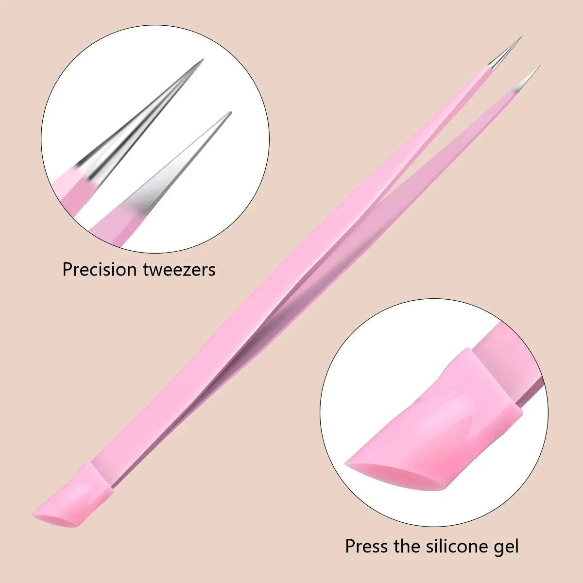 Multi functional nail double ended tweezers with silicone pressure bar, stickers, adhesive drill, clip drill, eyebrow clip