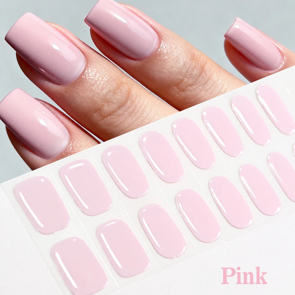 16Tips French Black Semi-Cured Nail Stickers With Glitter Long-Lasting UV Gel Nail Polish Wraps Full Cover Nail Art Decals Patch