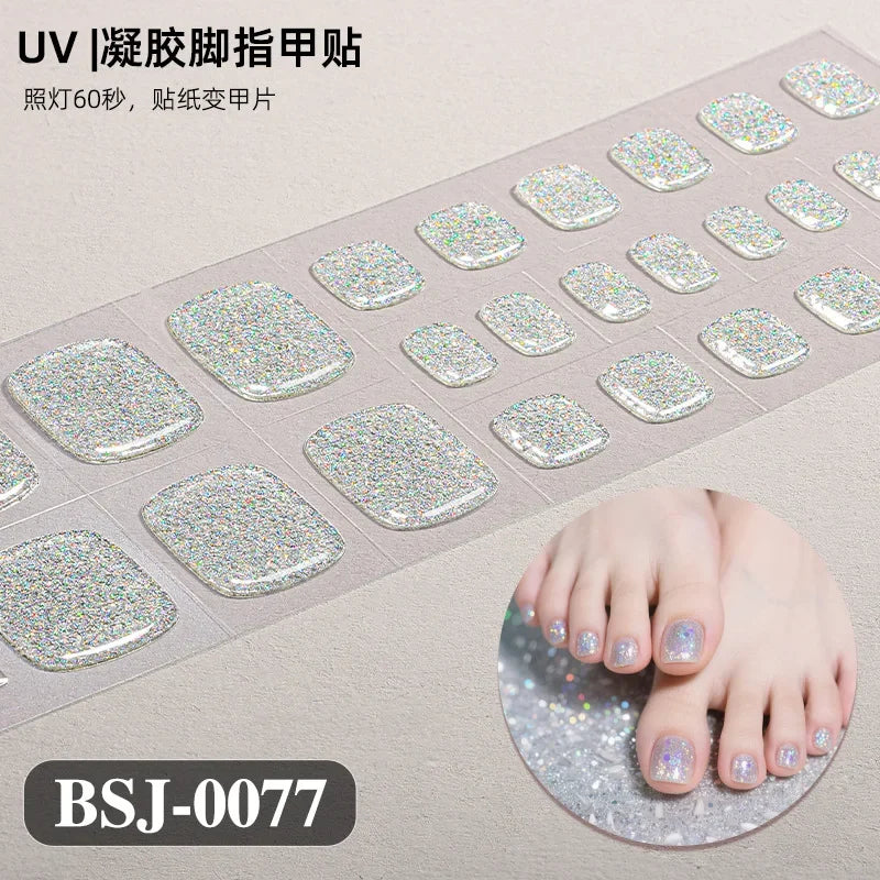 26Tips French Leopard Print UV Gel Toenail Sticker Bronzing Dye Gradient Cross-border Semi Baked Gel Nail Sticker UV Lamp Needed
