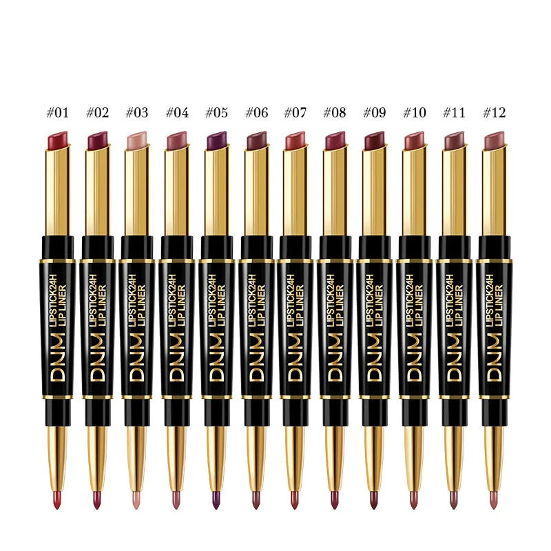 2 In 1 Matte Lipstick Pencil Double Head Lip Liner Pen Red Nude Long Lasting Waterproof Lady Charming Lip Pencil Makeup Tools