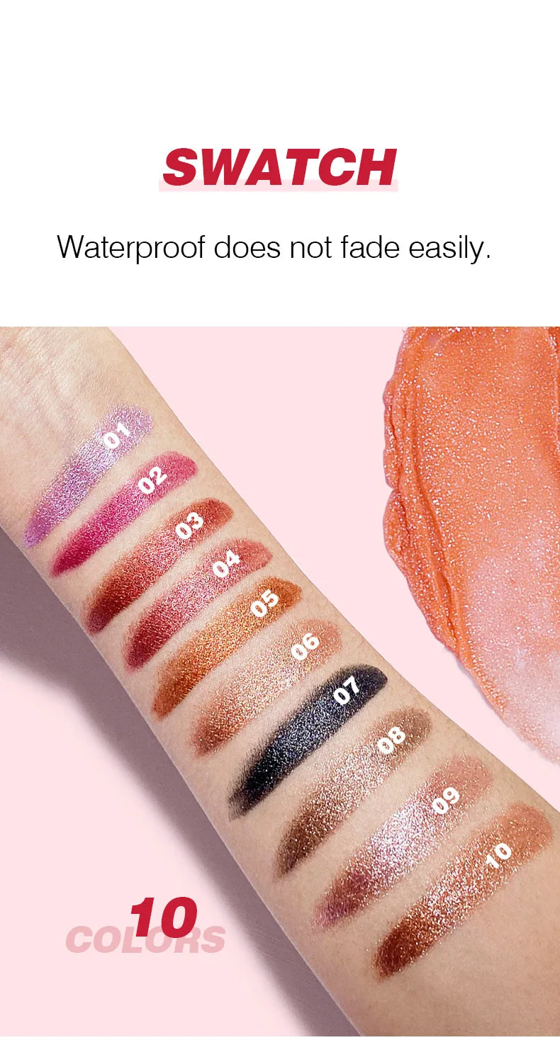 Shimmery Diamond Lipstick 10 Shades Waterproof Glittery Non Transfer Red Lip Tint Smooth Long Wear Pearly Lipstick