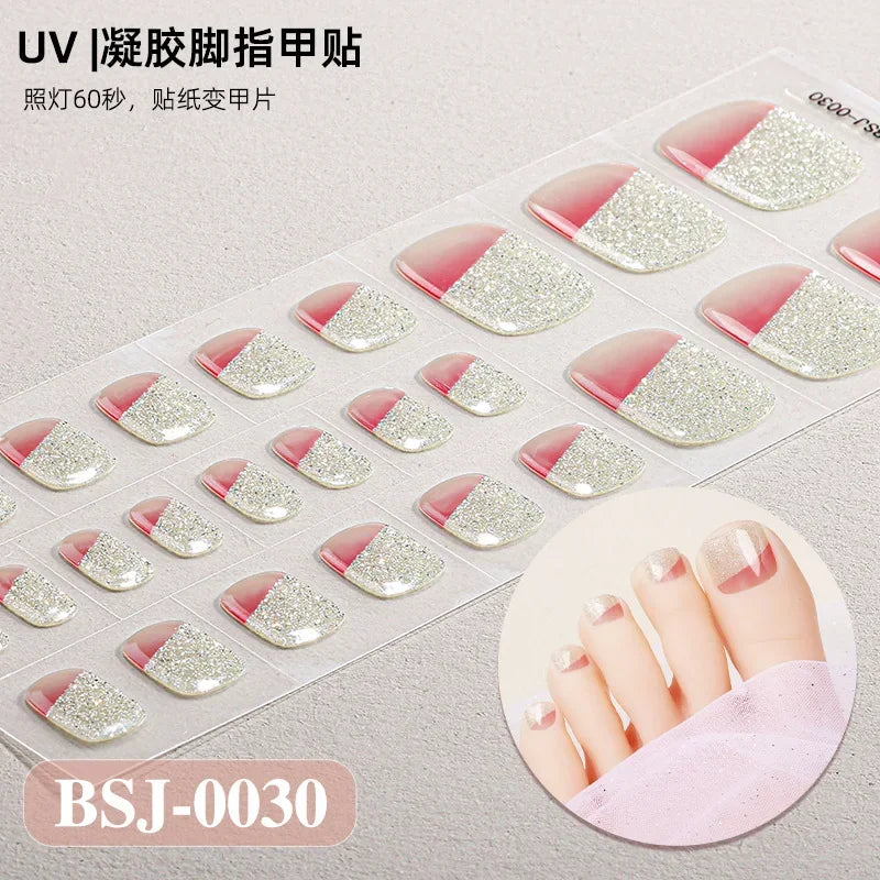 26Tips French Leopard Print UV Gel Toenail Sticker Bronzing Dye Gradient Cross-border Semi Baked Gel Nail Sticker UV Lamp Needed