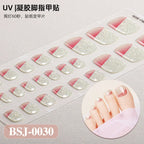 26Tips French Leopard Print UV Gel Toenail Sticker Bronzing Dye Gradient Cross-border Semi Baked Gel Nail Sticker UV Lamp Needed
