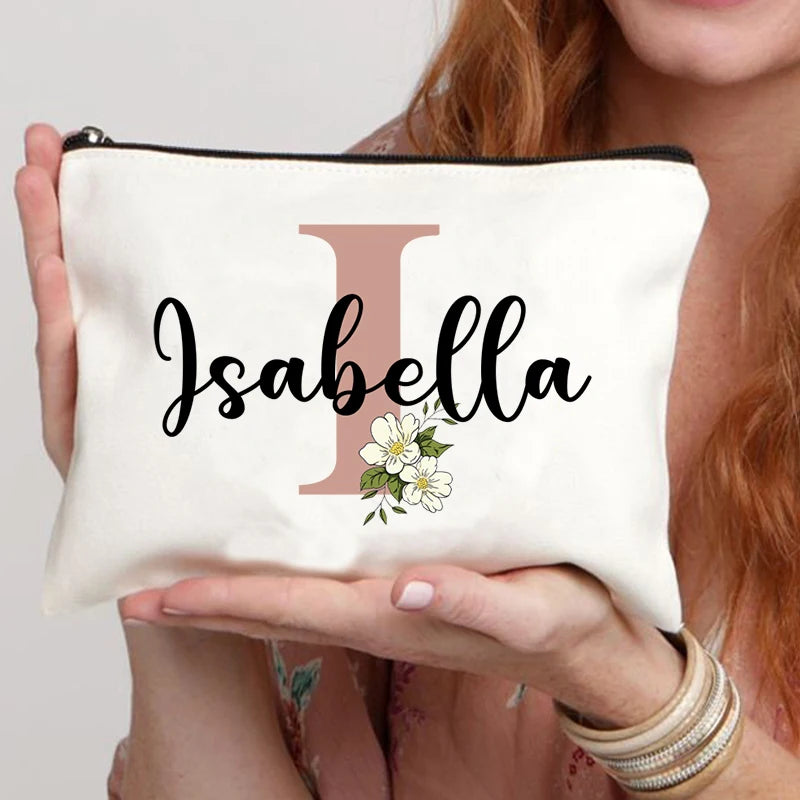 Floral Letters Custom Name Makeup Bag Best Gift for Bridesmaid Teachers Friends Women Purse Personalise Gift for Birthday
