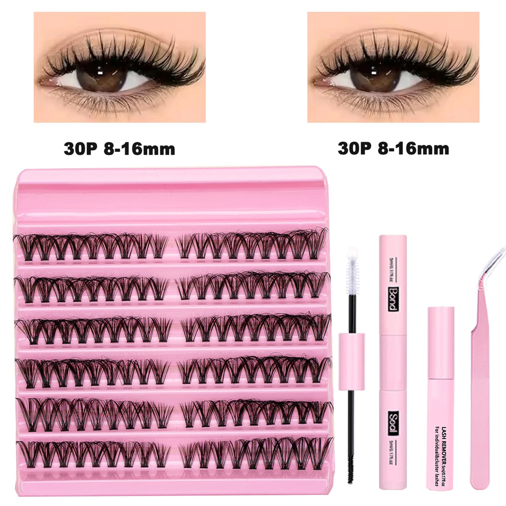 DIY Individual Eyelash Kit Volume Lash Clusters D Curl Soft Natural Lashes Extension with Bond and Seal Tweezers Festival Gift