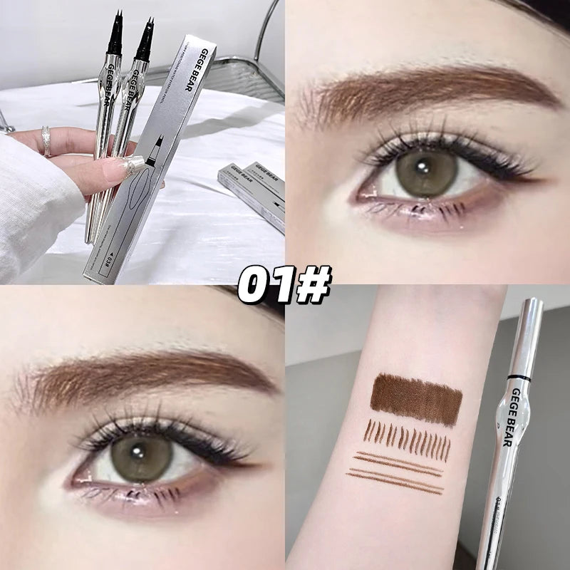 Two-Prong Eyebrow Pen For Women Gege Bear Long-lasting Natural Strokes Waterproof Anti-Sweat Non-smudged All-Day Wear Eye Makeup