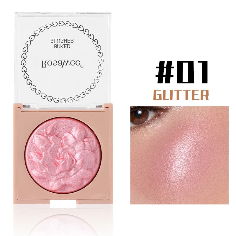 Multi-Color Glossy Blush Highlighter, Baking Process, Moisturizing and Glossy Makeup Effect, Light and Easy to Color with Texture, Facial Brightening, with Pearlescent Brightening Effect, Rose Blush Palette