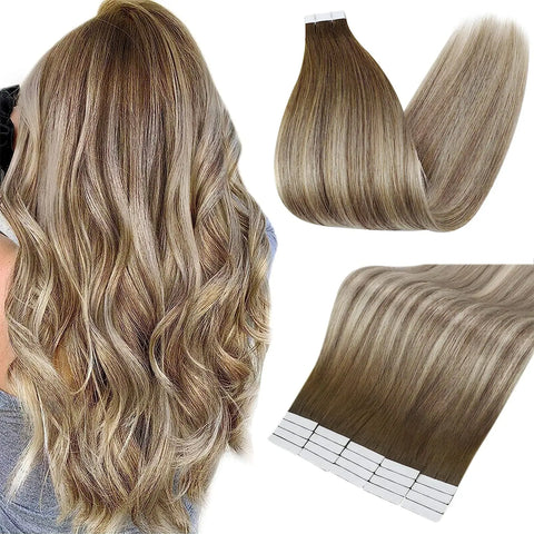 Full Shine Tape In 100% Remy Human Hair Straight Double Sided Blonde Comfortable Silky Natural Tape ins For Women
