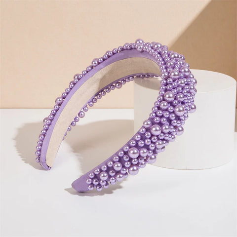 Luxury Baroque Women Headbands Thick Sponge Padded Plastic Pearls Head Hoop for Female Party Headpiece Wedding Bridal Hairbands