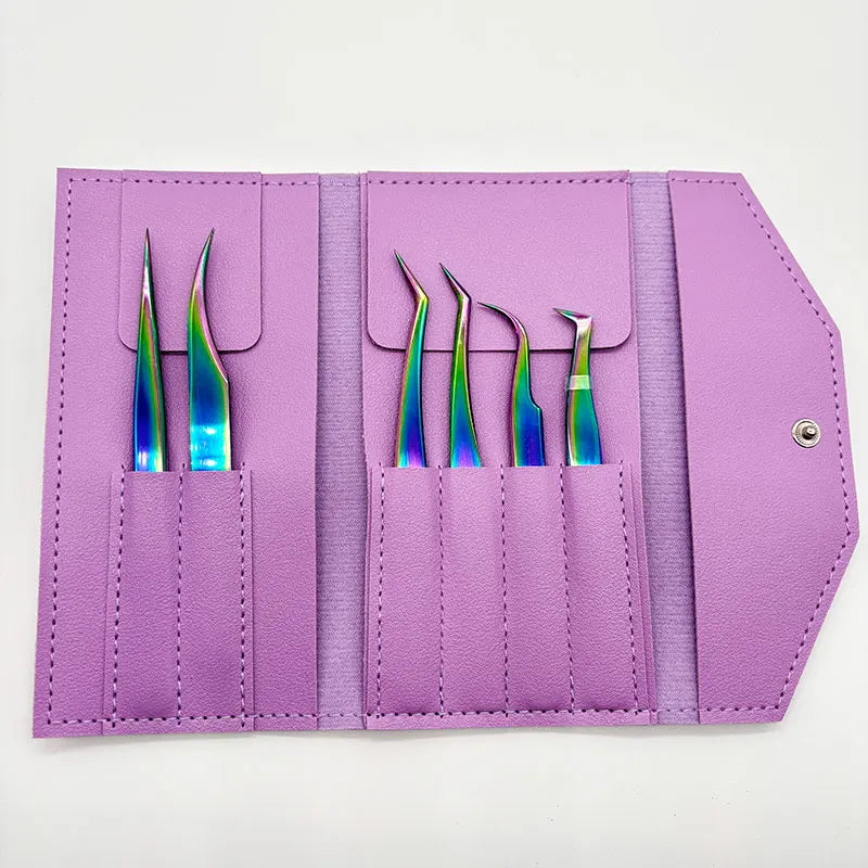 6PCS False Eyelash Tweezers Set For Fake Fan Lashes Extensions Planting Eyebrow Clip Eyelashes Tongs Makeup Nail Tools Kit