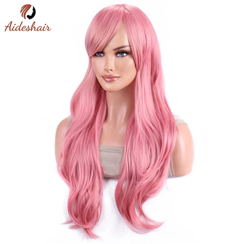 Aideshair synthetic wig  Fashion Wigs 28" 70cm Long Wavy Curly Hair Heat Resistant Wig Cosplay Wig For Women With Free Wig Cap
