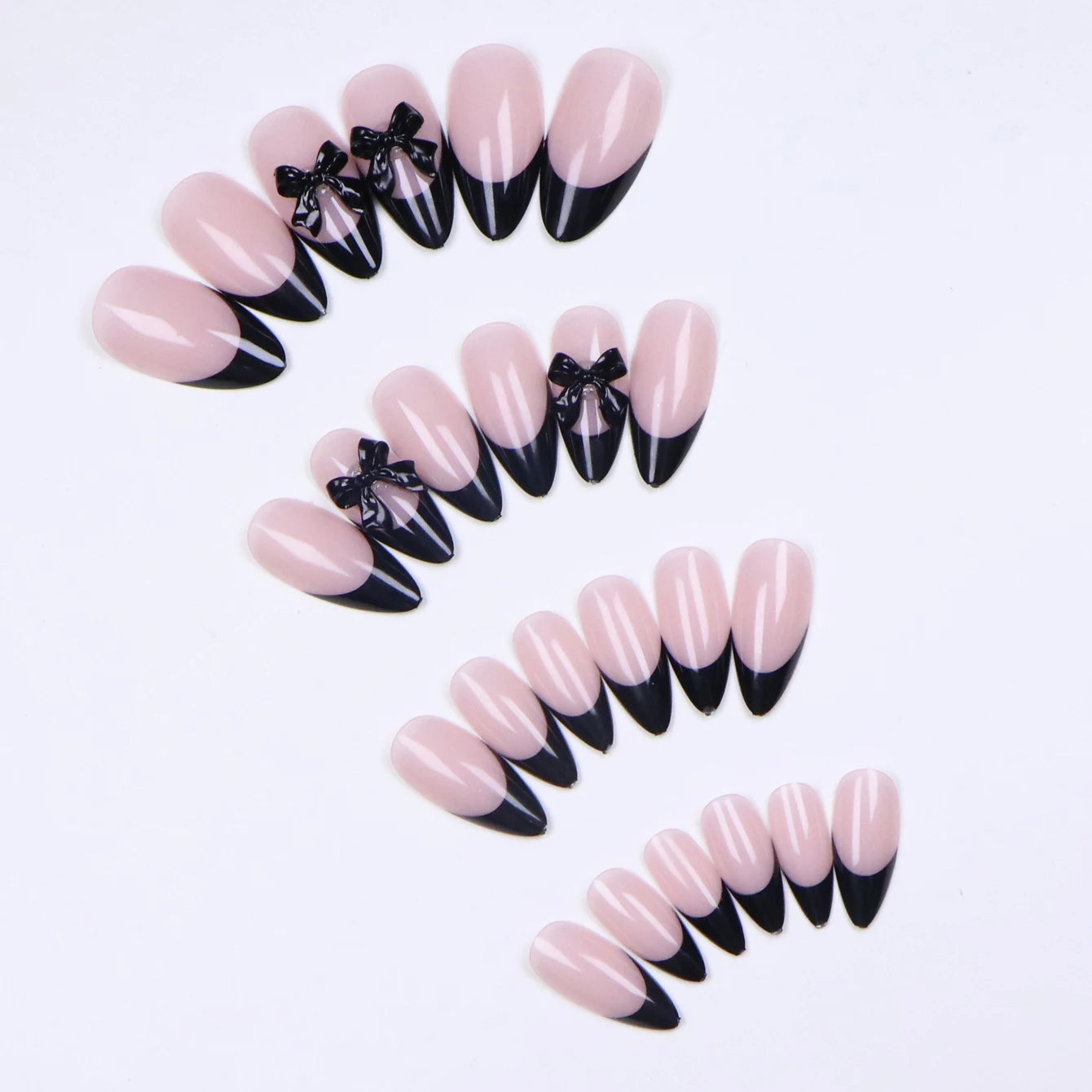 ARTAUG 96PCS Pressed French Almond False Nails With 3d Bow Pearl And Flower Designs, Reusable Acrylic False Nails