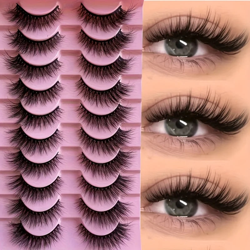 Fluffy False Eyelashes Wispy Lashes 3D Volume Strip Lashes D Curl Fake Eyelashes with Clear Band Eye Lashes