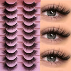 Fluffy False Eyelashes Wispy Lashes 3D Volume Strip Lashes D Curl Fake Eyelashes with Clear Band Eye Lashes