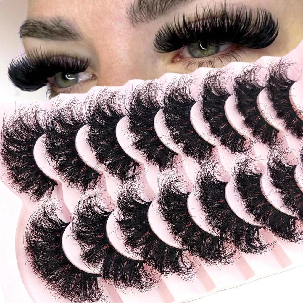 HBZGTLAD 5/8 Pairs of Natural Russian Striped Mink Lashes 3D False Lashes Volume Wavy False Lashes Eyelash Extensions Makeup