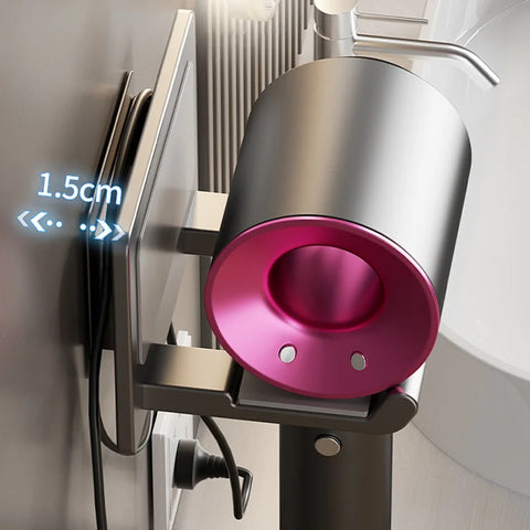 Aluminum Hair Dryer Rack Wall Mounted Self-adhesive Hairdryer Cradle for Dyson Hair Dryer Holder without Drilling Bathroom Shelf