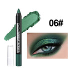Smoky Dark Green Eyeshadow Pencil Stick Waterproof Pearlescent 12 Colors Metallic Glitter Eye Shadow Highlighter Pen Makeup Tool