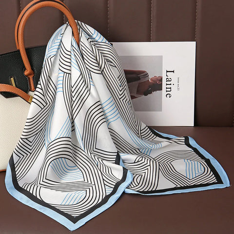 Luxury Print Satin Silk Square Scarf for Women Shawl Hijab Neckerchief Female Hair Ribbon Headband Fashion Wrap Bandana 2023 New